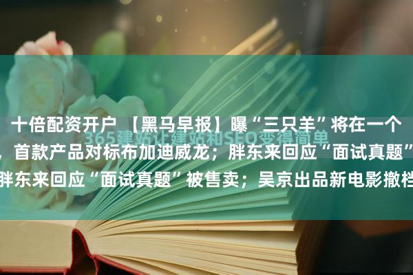 十倍配资开户 【黑马早报】曝“三只羊”将在一个月内复出；追觅官宣造车，首款产品对标布加迪威龙；胖东来回应“面试真题”被售卖；吴京出品新电影撤档...